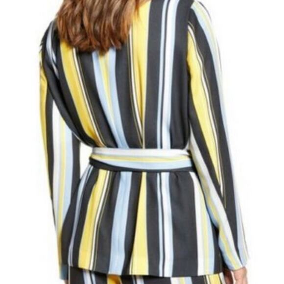 Halogen Black Lucinda Striped Tie Waist Blazer Black Yellow Blue 1X - Picture 3 of 4